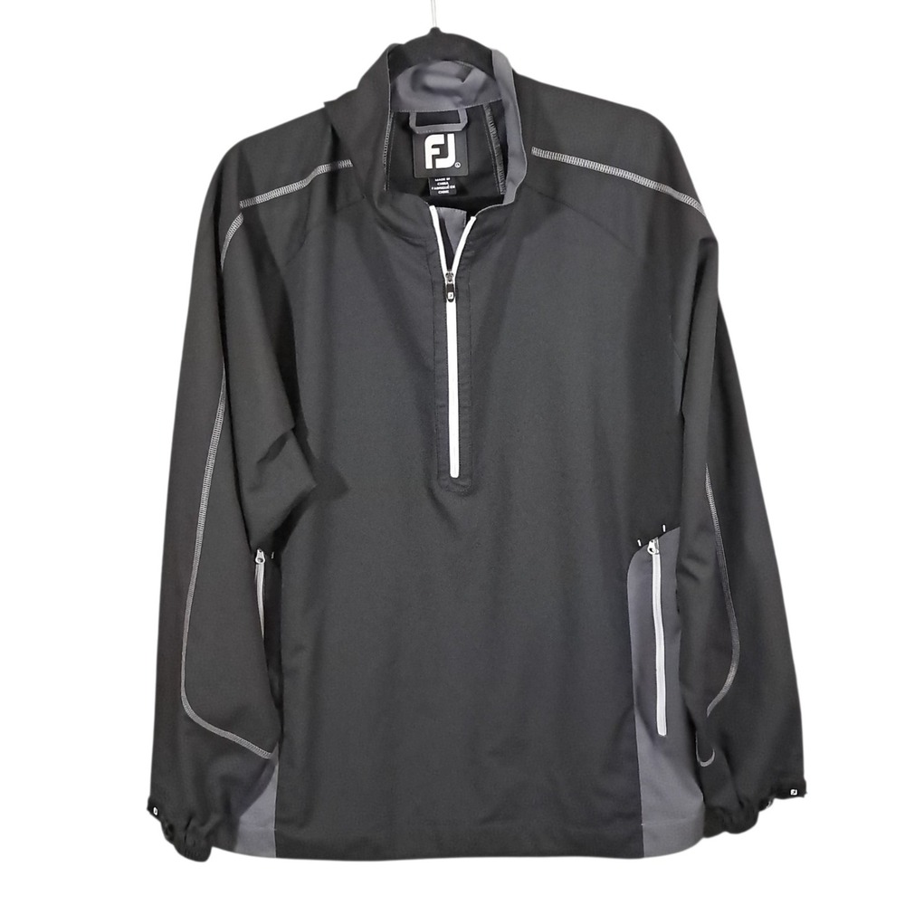 FootJoy Golf Windbreaker Mens Large Black 1/2 Zip Pullover Lightweight Sporty